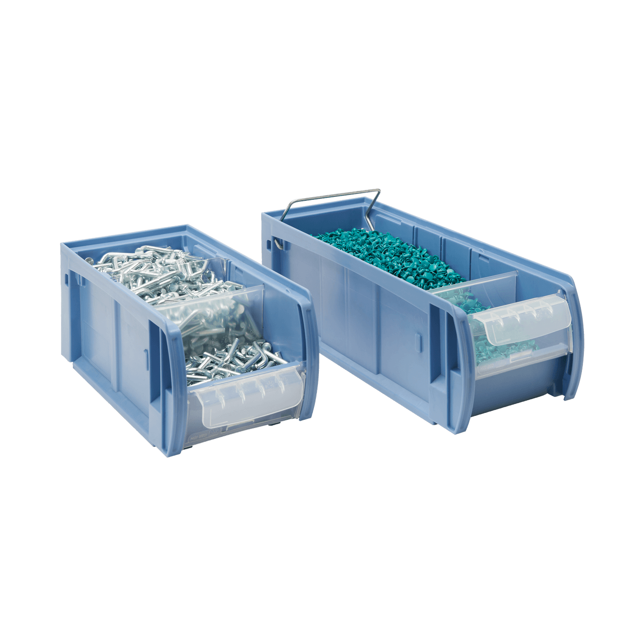 C-Teile-Behälter mit Dosierscheibe und Sicherungsbügel
