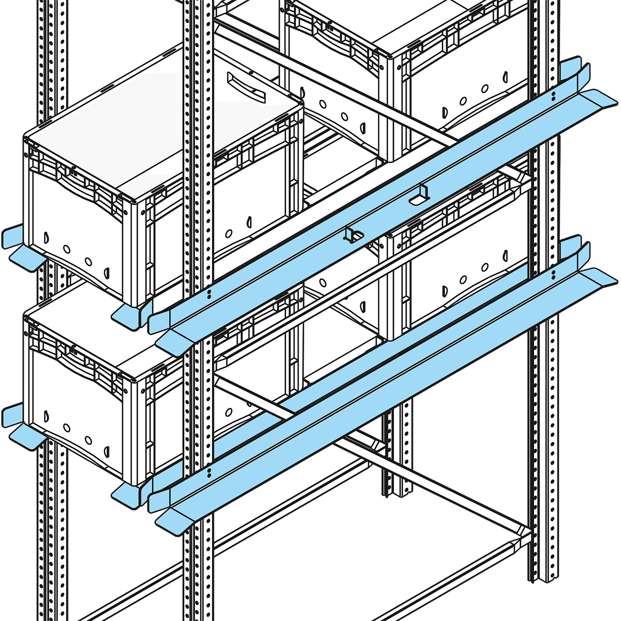 Detailansicht der Tiefenauflage für Automatisches Kleinteilelager AKL, Zeichnung