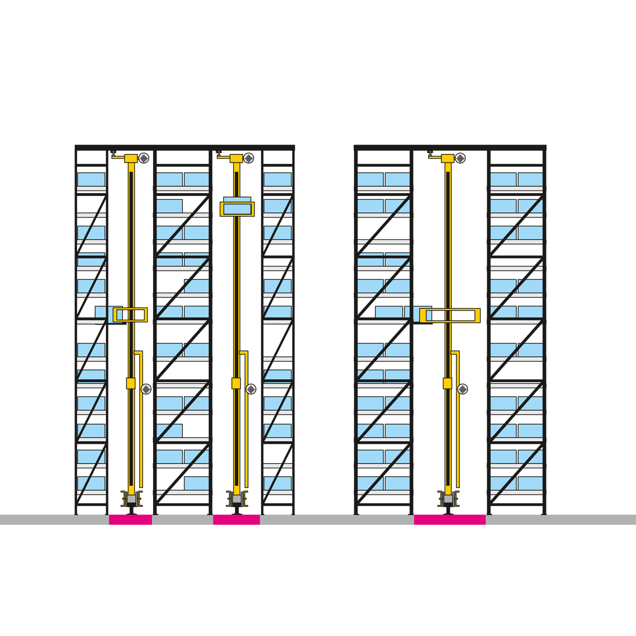 Automatisches Kleinteilelager AKL mit Einplatzstellsystem, Zeichnung